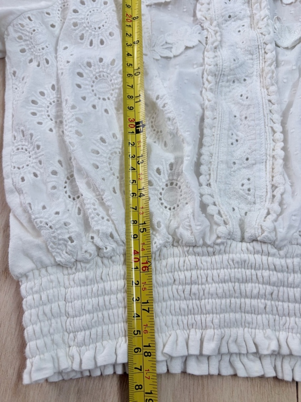 Anthropologie Porridge "Freya" White Eyelet Smocked Off-Shoulder Top - S - Picture 14 of 15